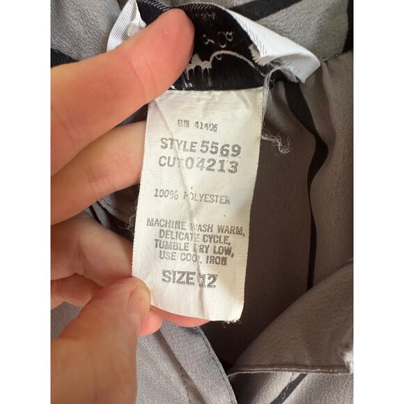 Vintage 80s Day Dress Size Med Grey Graphic Print Midi Length Office Made USA - Picture 6 of 11